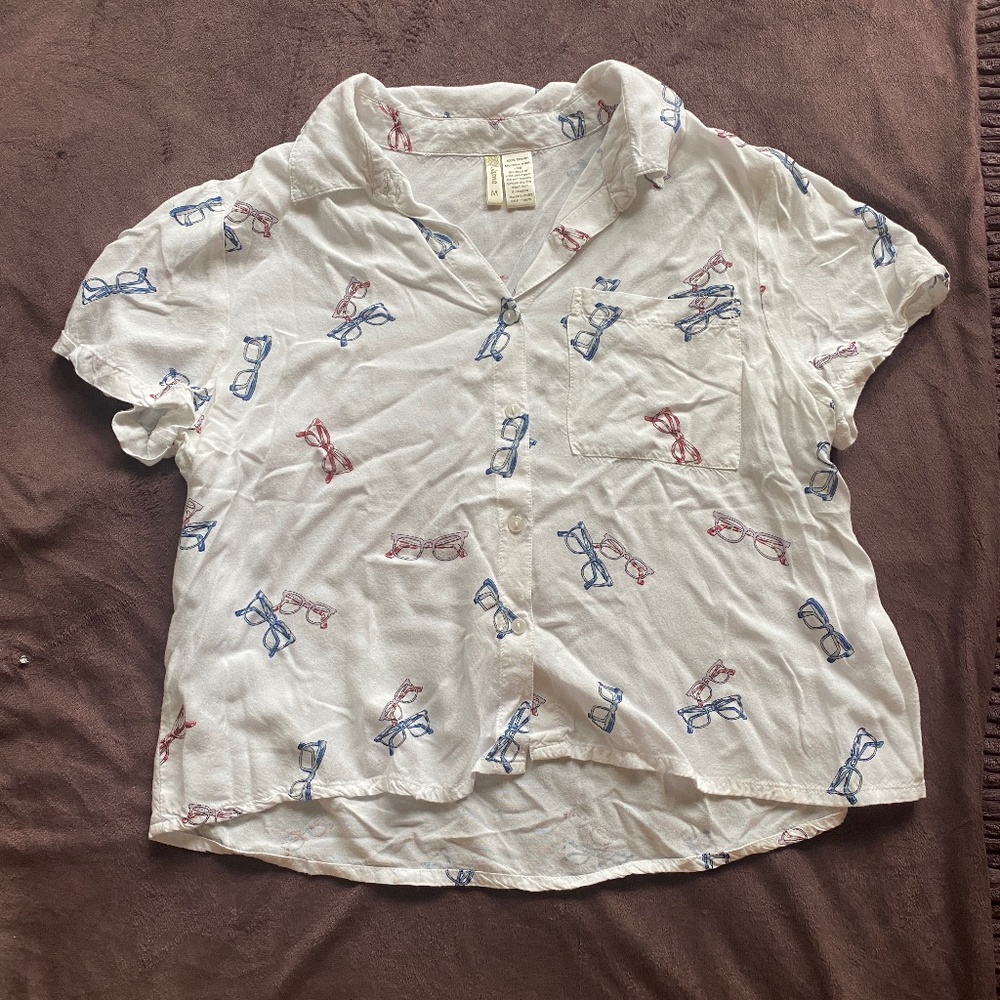 White glasses button down blouse M Japna